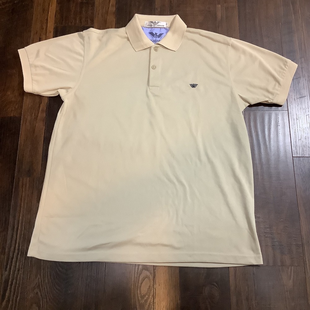 Giorgio Armani Mens XXL Beige Cotton Pique Short Sleeve Eagle Logo Polo Shirt
